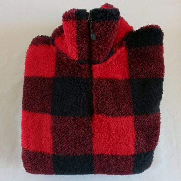 Eddie Bauer Buffalo plaid soft Plush fleece1/4 zip  pullover Size Large - Picture 7 of 7